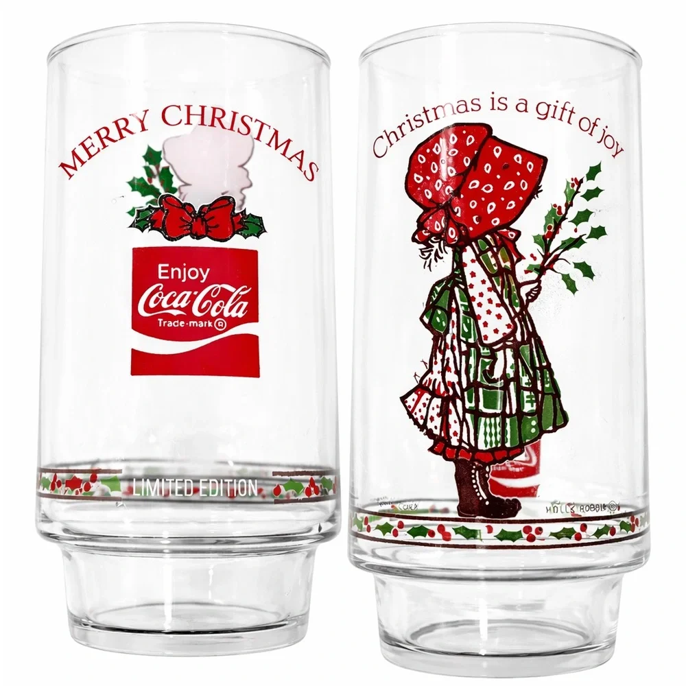 Vintage Holly Hobbie Coca-Cola Christmas Glasses Set of 4 Limited Edition 1970s